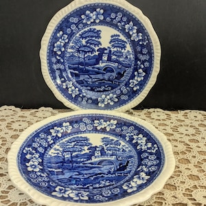 Antique Pair of Copeland Spode Tower 7 3/4&quot; Plates / Blue Transferware / English Dinnerware
