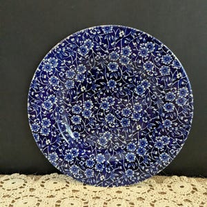 Vintage Blue Calico Plate, 8 1/2&quot; Staffordshire Transferware, Farmhouse Decor