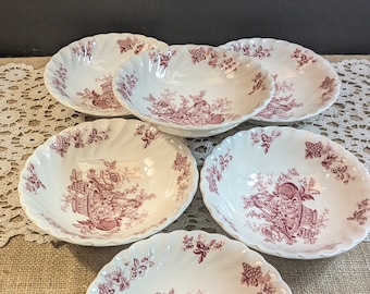 Vintage Myott & Sons Floral Dessert Bowls (Set of 6) - Farmhouse Decor