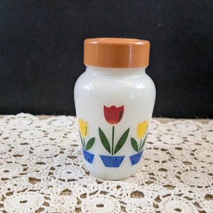 Vintage Fire King Tulip Dose mit Deckel / Anchor Hocking Weißes Glas