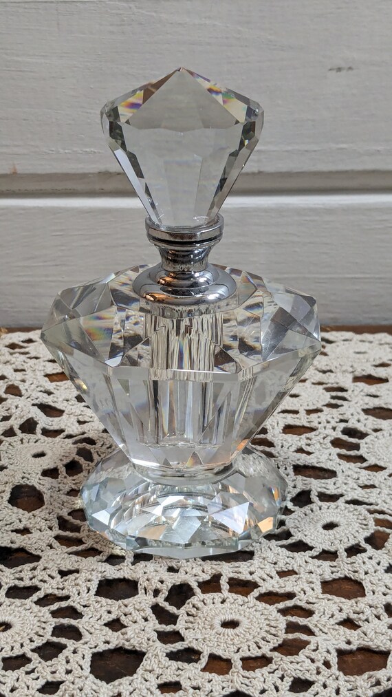 Vintage Heavy Crystal Glass Perfume Bottle with D… - image 1