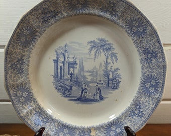 Antique Blue Ironstone Transferware 10 1/4" Plate / Stone China / W. Adams & Sons / Pattern Isolabelle / Farmhouse Decor