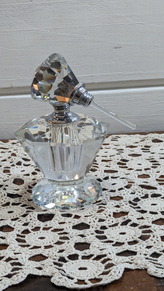 Vintage Heavy Crystal Glass Perfume Bottle with D… - image 2