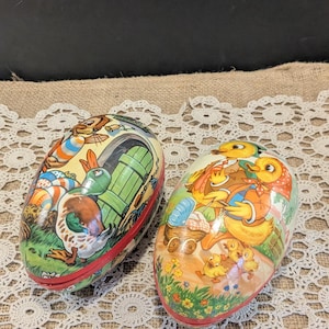 Par antiguo de recipientes para dulces de papel maché de Alemania Occidental de 5&quot; x 3&quot; / Huevos de Pascua alemanes de papel maché / Huevos de Pascua alemanes coleccionables