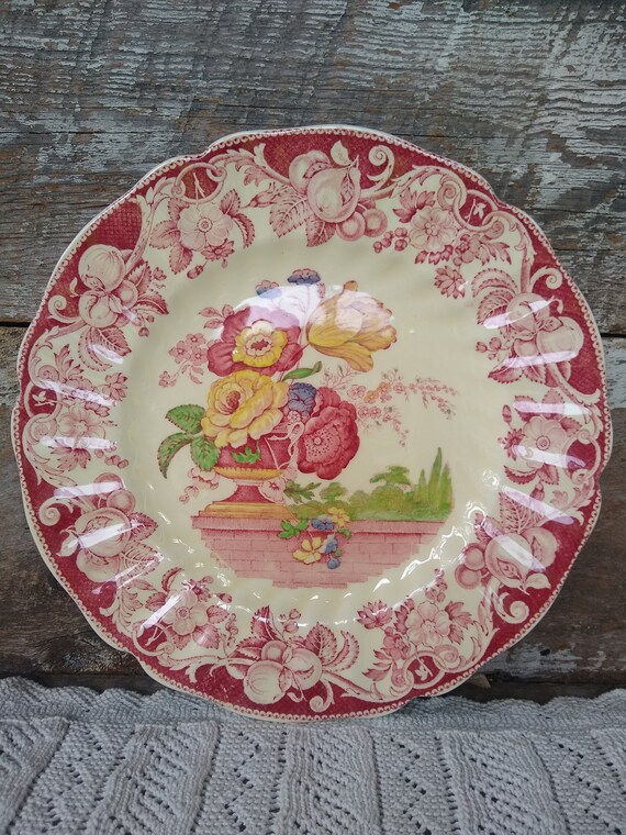 Royal Doulton Pomeroy Dinner Plate 10 1/4 Red Floral Etsy
