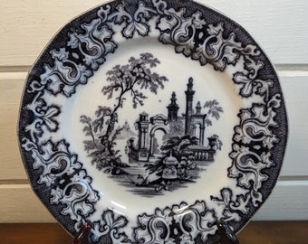 Antique Black Mulberry Transferware Athens 9 1/4" Plate