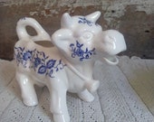 Cow Creamer, Large Blue and White Transferware, Farmhouse Decor