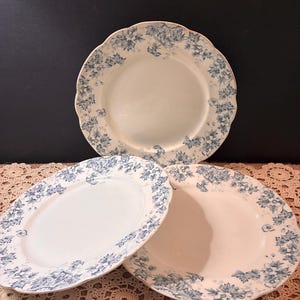 Antique Blue and White Set of 3- 9" Plates by John Maddock & Sons, Royal Vitreous / English Transferware