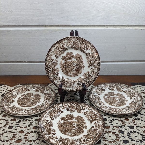 Set of 4 Brown Tonquin Clarice Cliff Transferware 6" Side Plates / Staffordshire Plates / English Transferware