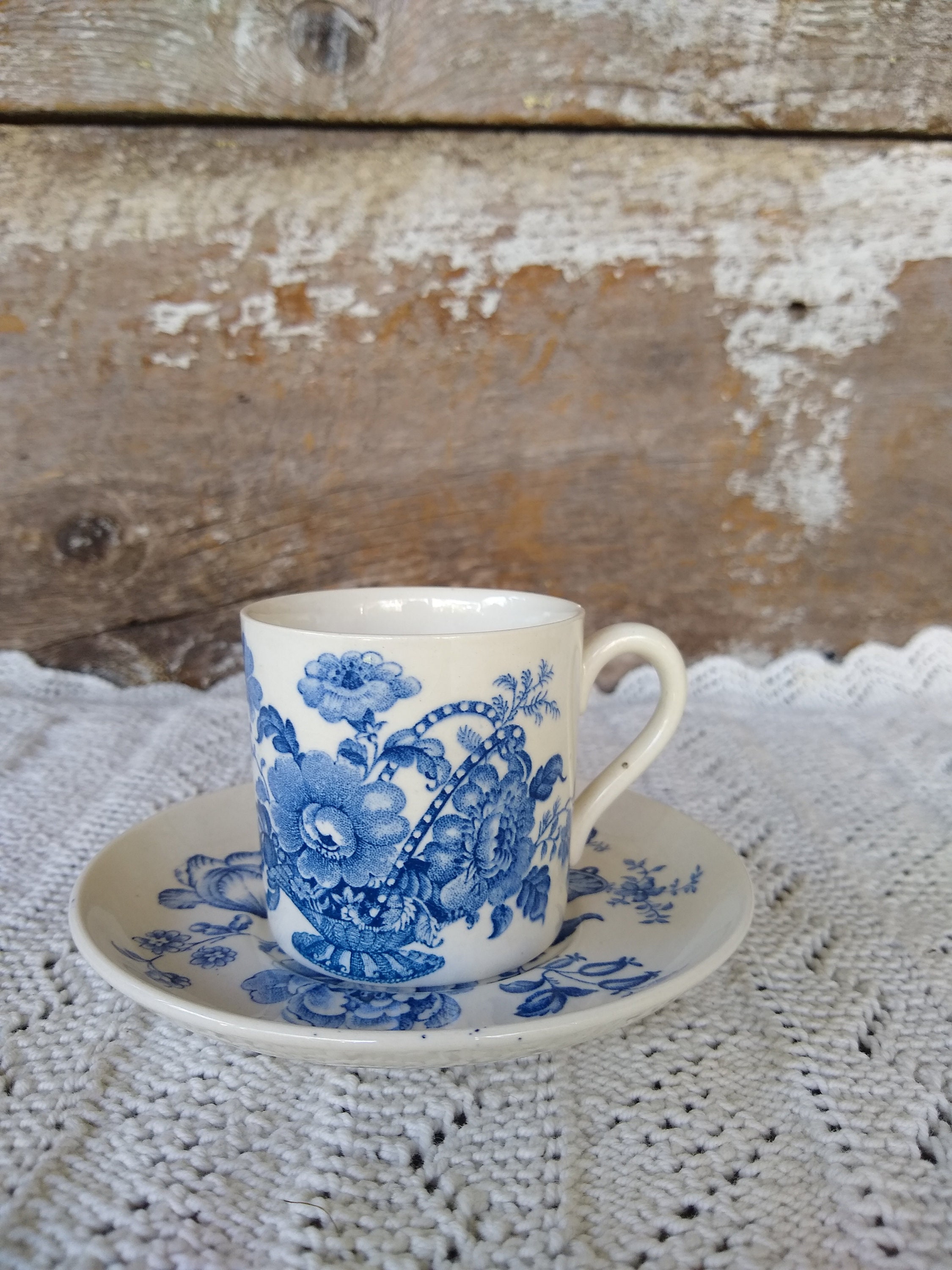 Blue White Demitasse Cups Saucers, Set of 3 Antique English John Maddock Demitasse  Cups Saucers Blue Floral, DIY Project, Sold as Set