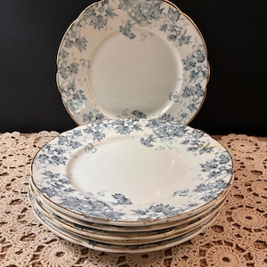 Antique Blue and White Set of 6 - 7" Plates by John Maddock & Sons, Royal Vitreous / English Transferware