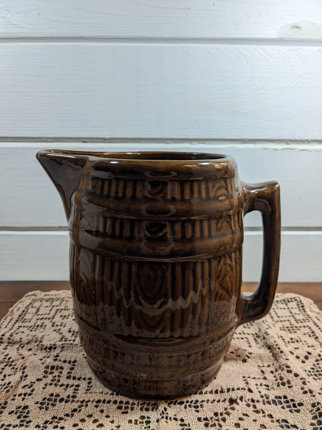 Antique Large Brown Stoneware Heavy Pitcher / Earthenware / Etsy