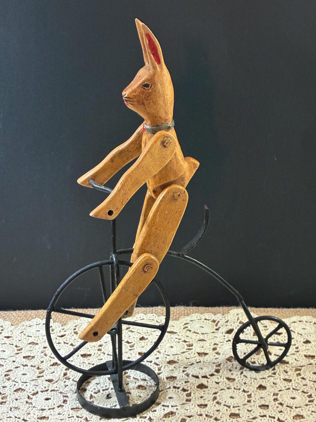 Vintage Child Riding Rabbit Vintage Primitive Wooden Folk Art Rabbit Riding a Bicycle / Rabbit ...