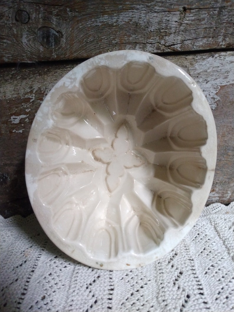White Ironstone Stained Fluted Pudding Jello Mold / Circa Etsy