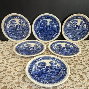 Antique Set of 6 Copeland Spode Tower 5 1/2&quot; Plates / Blue Transferware / English Dinnerware