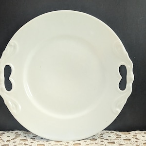 Antique White Handled Cake Plate / Plain White Ironstone