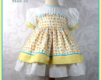 Toddler Girl Dress, Spring, Easter, Baby Chicks Print, Vintage Inspired, Size 3T
