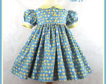 Toddler Girl Easter Dress 2T: Baby Chick Print, Blue Gingham