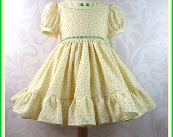 Toddler Girl Size 3T Dress: Yellow Floral Leno Weave, Ruffle Skirt
