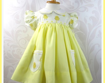 Baby Girl Easter Dress: Lemon Yellow Chicks Print, Size 12 Months