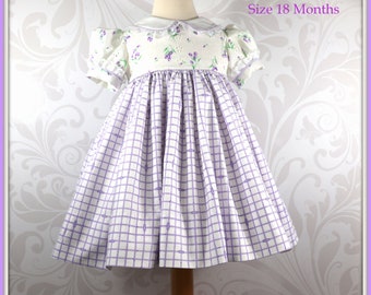 Embroidered Baby Girl Dress (18 Months): Lavender Tulip Print, Tattersall Check