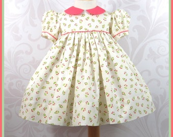 Coral Cherry Print Baby Girl Dress - Size 12 Months