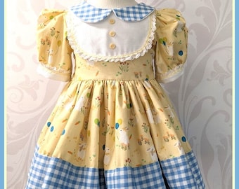 Baby Girl Easter Dress: Bunny Print Gingham, Size 12-18 Months