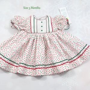 Infant Girl Christmas Dress, Baby's First Christmas, Christmas Photo Dress, Size 3 Months, White, Red and Green Polka Dot
