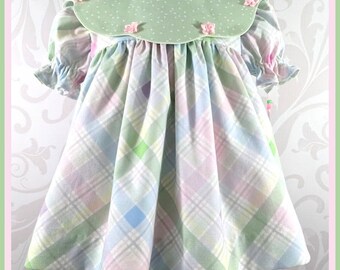 Pastel Plaid Infant Dress (6-9 Months): Polka Dot Portrait Collar