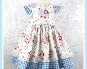 Infant Girl Floral Party Dress: Handmade Flutter Sleeve Sundress (18 Month)