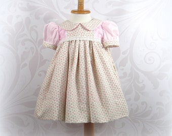 Handmade Infant Girl Dress, 9 Months, Floral Print, Batiste Lined
