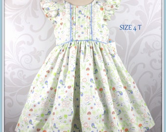 Toddler Girl Dress (Size 4T): Spring Flutter Sleeve Birds & Butterflies Print