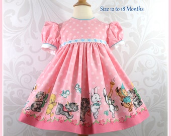 Vintage Inspired Infant Girl Dress: Riley Blake Party Print, 12-18 Months