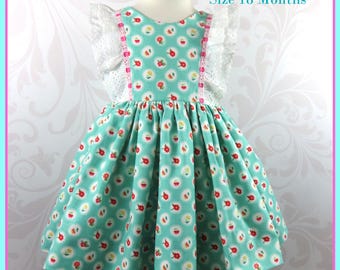 Infant Girl Summer Dress (18 Months): Aqua Floral, Spanish Lace Trim