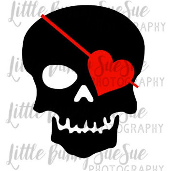 Valentine Skull, Skull with heart eye patch, Boy, SVG PNG DXF Cutting Machine File, Silhouette File, Cricut File, TShirt Design