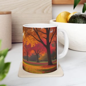 Herbstlandschafts-Kaffeetasse Gemütliches Herbst-Trinkgefäß für Naturliebhaber, Thanksgiving-Gastgebergeschenk, rustikale Herbstästhetik
