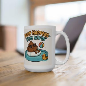 うんちが起きたマグカップ - 漫画デザインの面白い白いコーヒーカップ、バスルームのユーモアファンへのジョークギフト、11オンスまたは15オンス