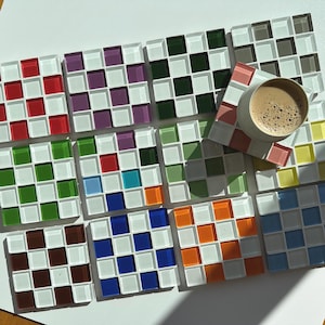 Glasuntersetzer Fliese Untersetzer, kariert mit weiß, 1 Stück