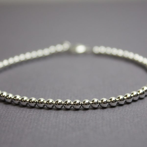 Silver Bead Bracelet, Small 3mm Sterling Silver Bead Bracelet, Silver Beaded Bracelets, Silver Bracelet, Sterling Bracelet, Bead Bracelet
