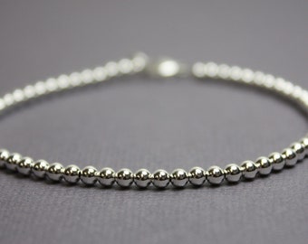 Silver Bead Bracelet, Small 3mm Sterling Silver Bead Bracelet, Silver Beaded Bracelets, Silver Bracelet, Sterling Bracelet, Bead Bracelet