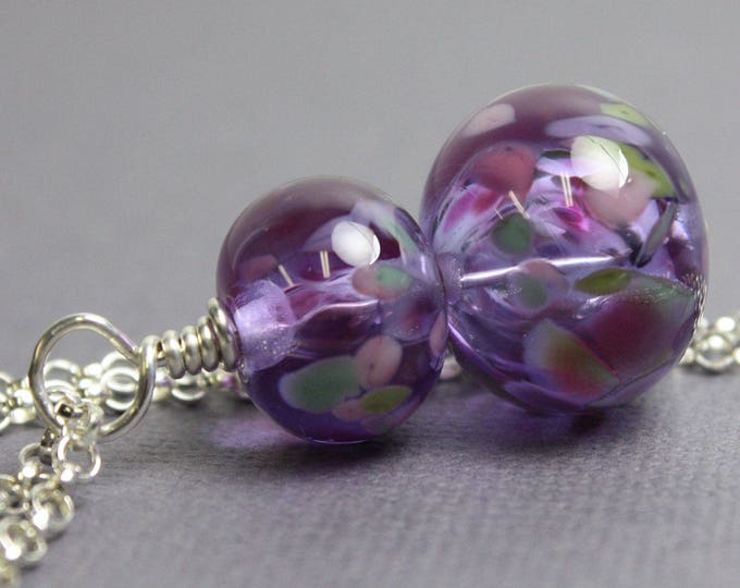 Purple Charm Necklace Purple Lampwork Necklace Glass Etsy