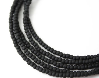 Matte Black Seed Bead Necklace, Thin 1.5mm Single Strand