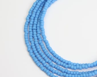 Matte Dark Sky Blue Seed Bead Necklace, Thin 1.5mm Single Strand