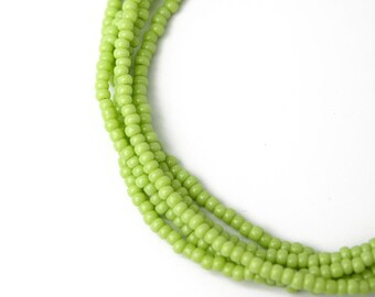 Sour Apple Green Seed Bead Necklace, Thin 1.5mm Single Strand