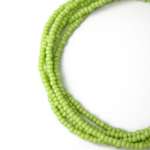 Sour Apple Green Seed Bead Necklace, Thin 1.5mm Single Strand