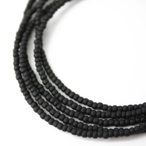 Matte Black Seed Bead Necklace, Thin 1.5mm Single Strand