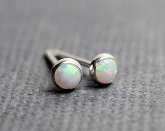 Tiny 3mm Opal Stud Earrings in Sterling Silver, Little Opal Studs, Minimalist Opal Stud Earrings, Dainty 3mm Earrings, Mini Opal Studs