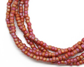 Orange Terracotta Seed Bead Necklace, Thin 2mm Single Strand