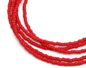 Matte Cherry Red Seed Bead Necklace, Thin 1.5mm Single Strand