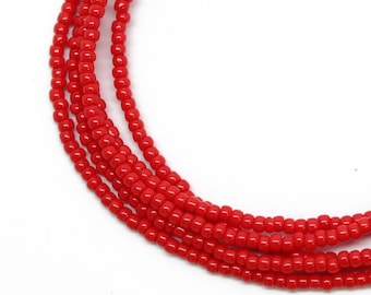 Red Seed Bead Necklace, Thin 1.5mm Single Strand Beaded Necklace